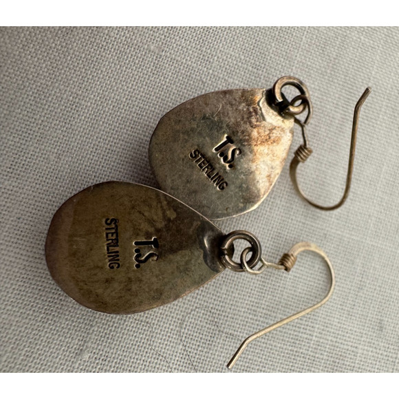 VINTAGE Lapis Lazuli Sterling Silver Earrings TS Signed Native American Teardrop - Picture 4 of 5